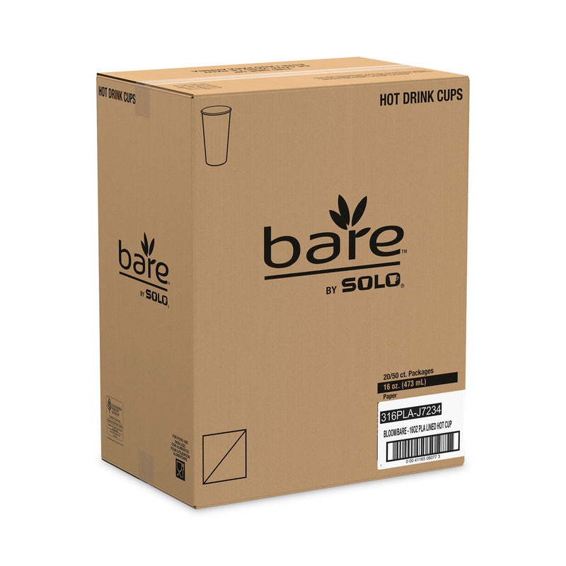 Dart Bare by Solo Eco-Forward PLA Paper Hot Cups, 16 oz, Leaf Design, White/Green/Orange, 50/Pack