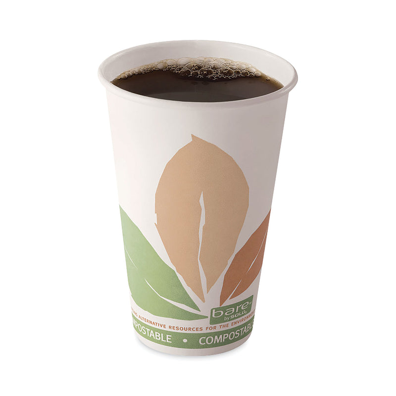Dart Bare by Solo Eco-Forward PLA Paper Hot Cups, 16 oz, Leaf Design, White/Green/Orange, 50/Pack