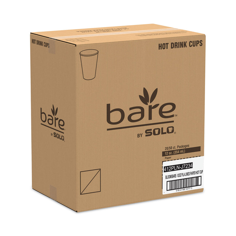 Dart Bare by Solo Eco-Forward PLA Paper Hot Cups, 12 oz, Leaf Design, White/Green/Orange, 50/Pack