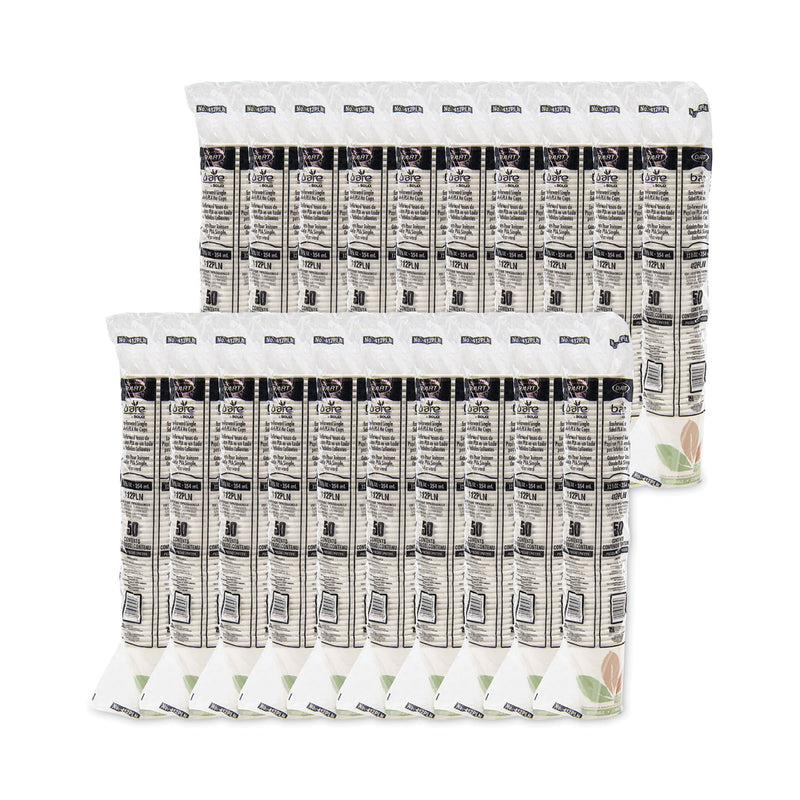 Dart Bare by Solo Eco-Forward PLA Paper Hot Cups, 12 oz, Leaf Design, White/Green/Orange, 50/Pack