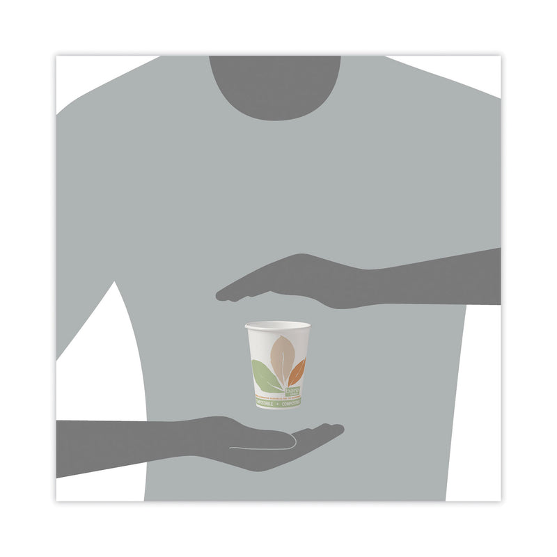 Dart Bare by Solo Eco-Forward PLA Paper Hot Cups, 12 oz, Leaf Design, White/Green/Orange, 50/Pack