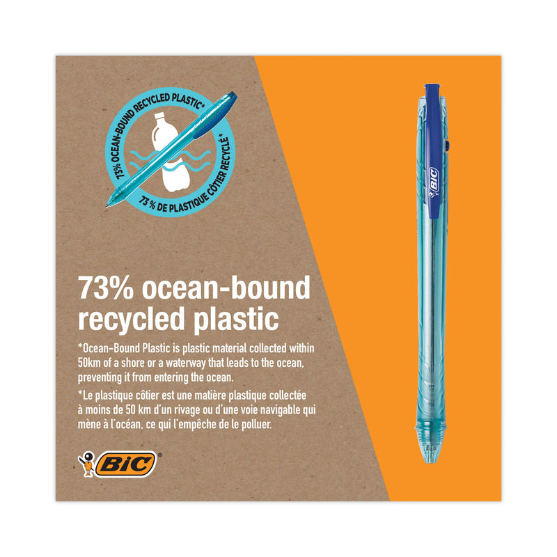 BIC ReVolution Ocean Bound Ballpoint Pen, Retractable, Medium 1 mm, Blue Ink/Translucent Blue Barrel, Dozen