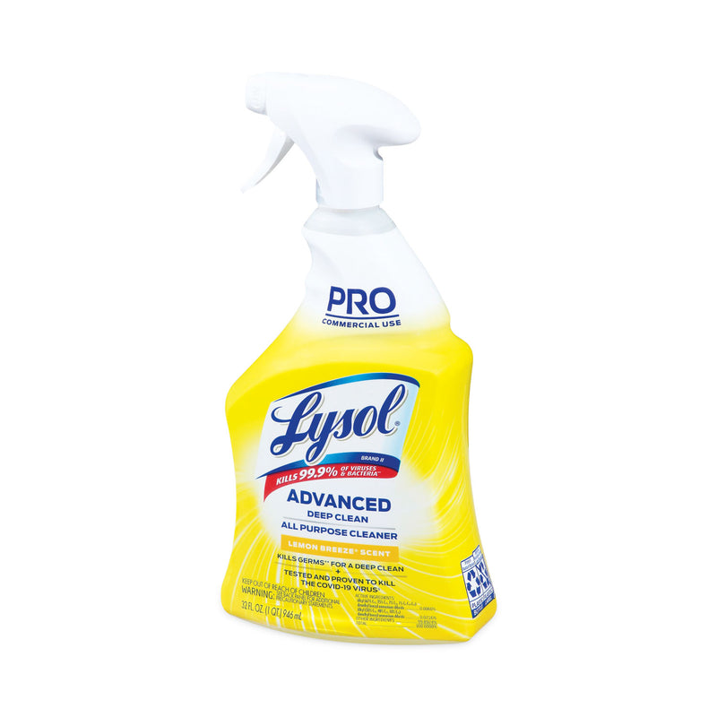 Professional LYSOL Advanced Deep Clean All Purpose Cleaner, Lemon Breeze, 32 oz Trigger Spray Bottle, 12/Carton