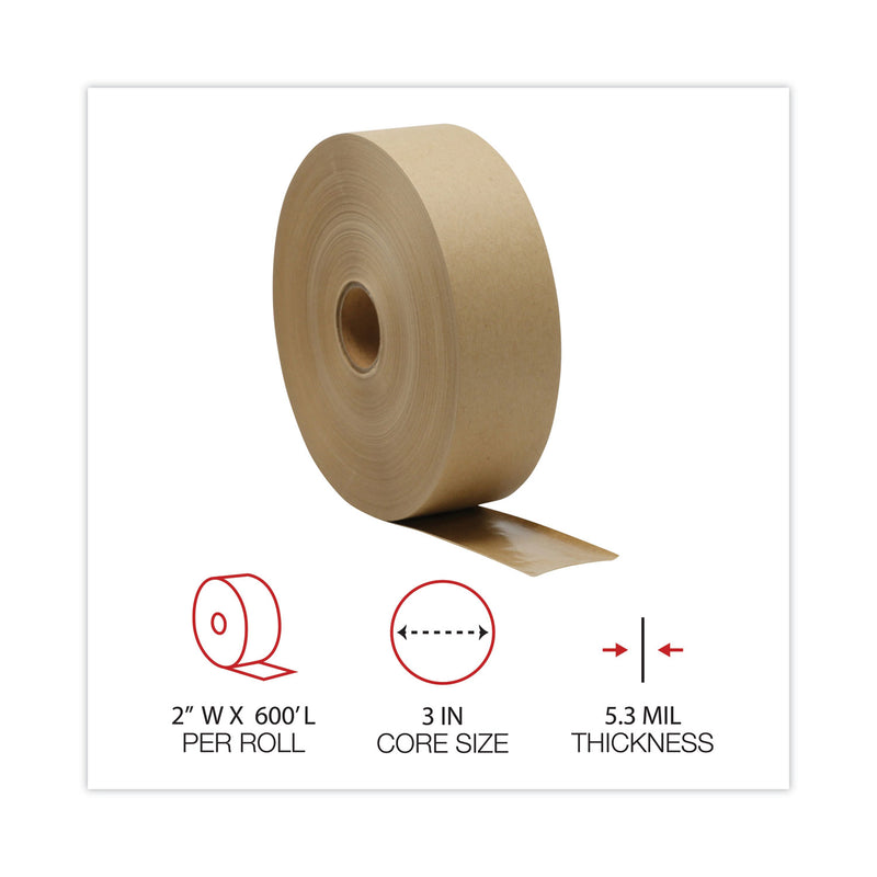 General Supply Gummed Kraft Sealing Tape, 3" Core, 2" x 600 ft, Brown, 12/Carton