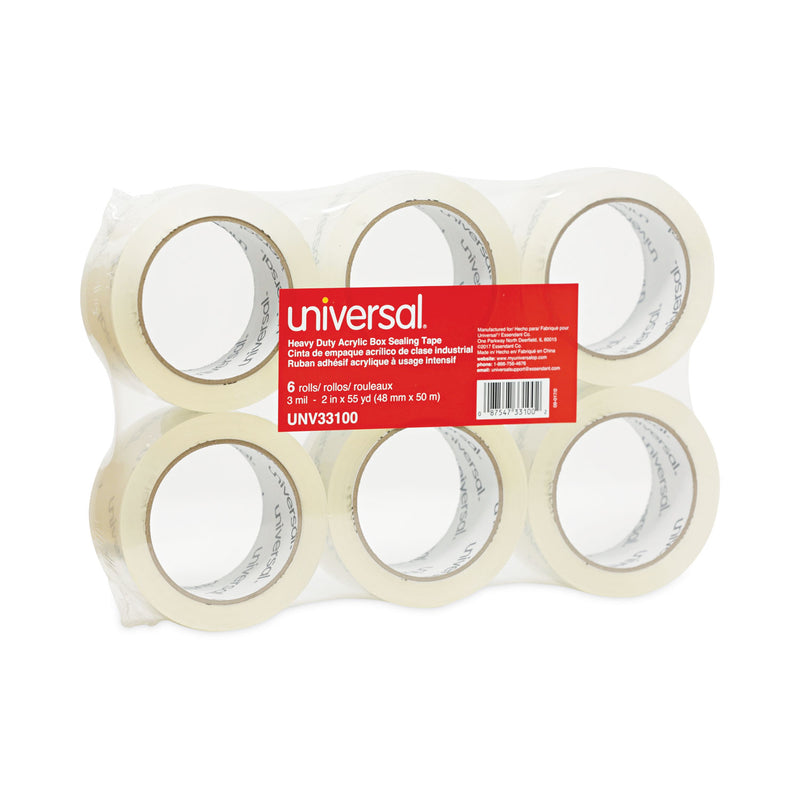 Universal Heavy-Duty Acrylic Box Sealing Tape, 3" Core, 1.88" x 54.6 yds, Clear, 6/Pack