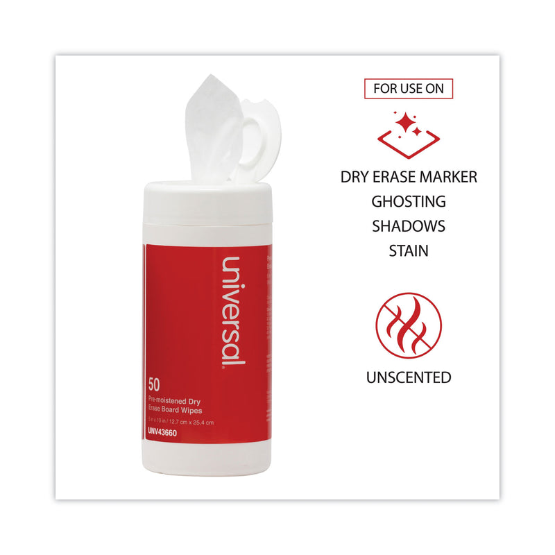 Universal Dry Erase Cleaning Wet Wipes, 5 x 10, 50/Pack