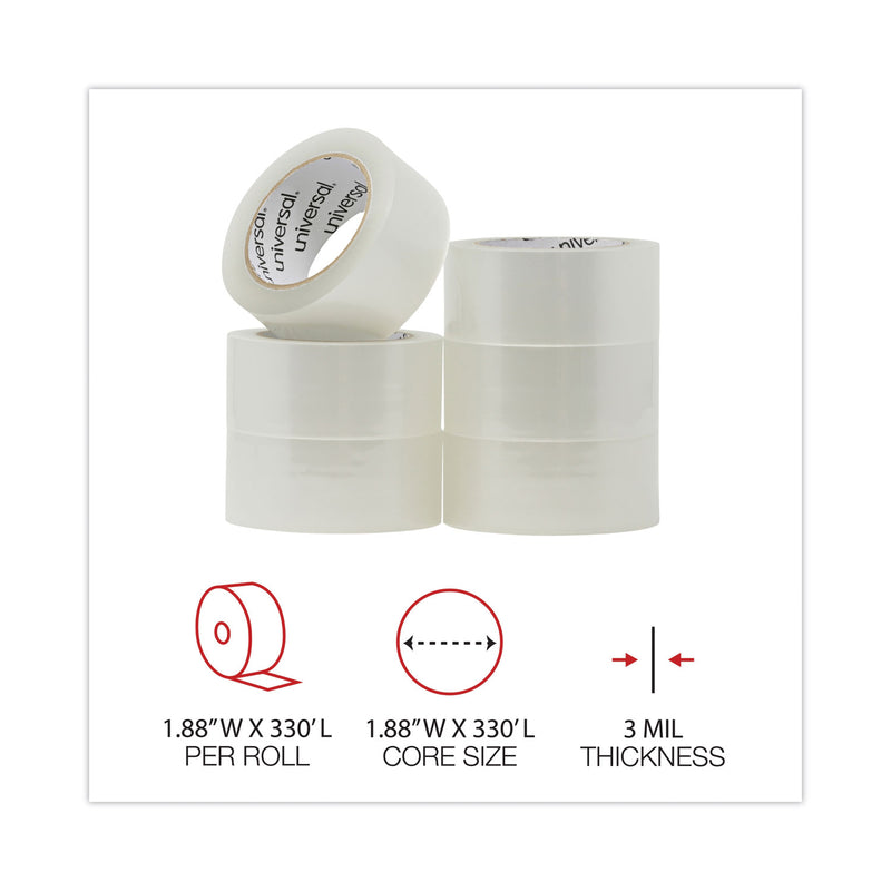 Universal Deluxe General-Purpose Acrylic Box Sealing Tape, 1.7 mil, 3" Core, 1.88" x 110 yds, Clear, 6/Pack