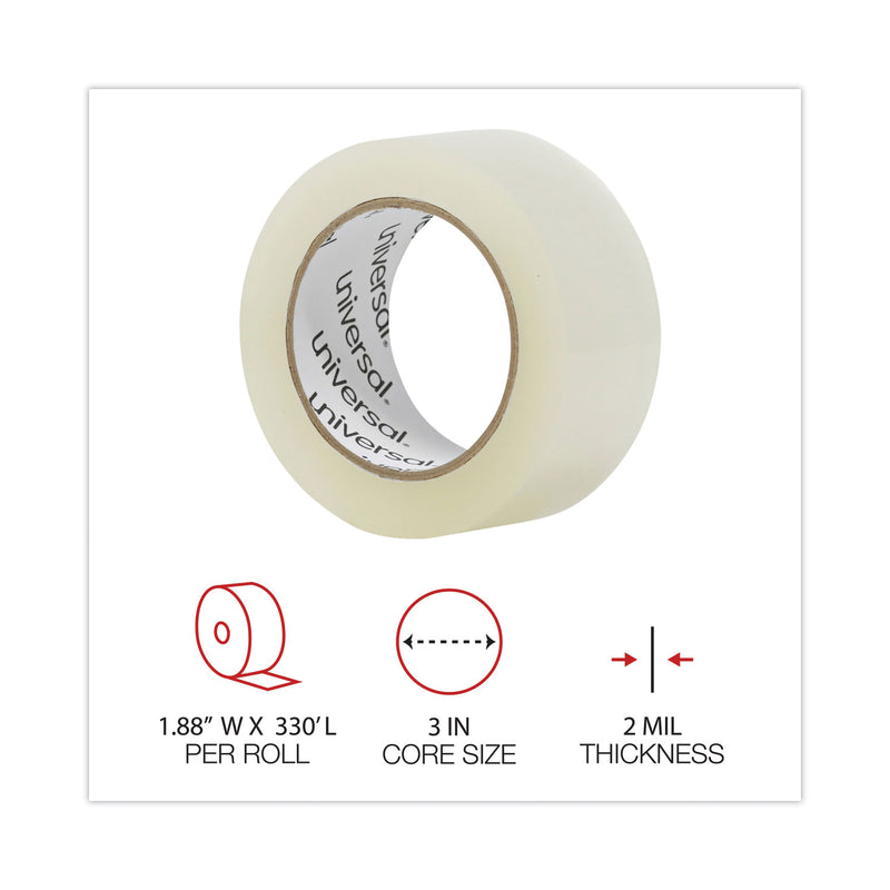 Universal Quiet Tape Box Sealing Tape, 3" Core, 1.88" x 110 yds, Clear, 6/Pack