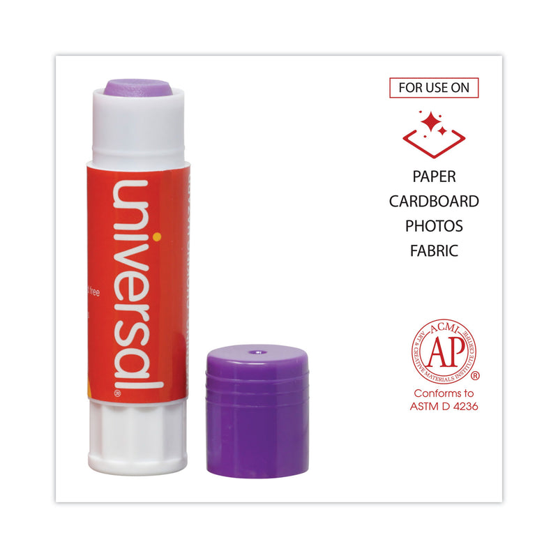Universal Glue Stick Value Pack, 0.28 oz, Applies Purple, Dries Clear, 30/Pack