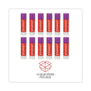 Universal Glue Stick, 0.74 oz, Applies Purple, Dries Clear, 12/Pack