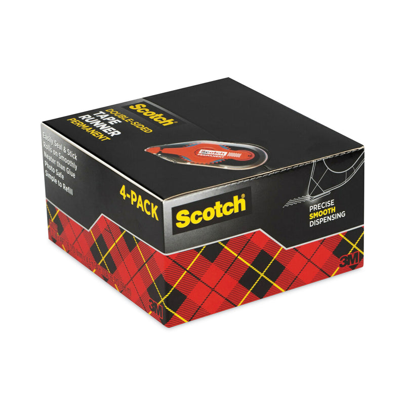 Scotch Tape Runner, 0.31" x 49 ft, Dries Clear, 4/Pack