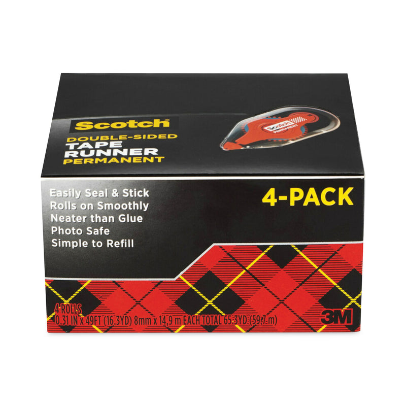 Scotch Tape Runner, 0.31" x 49 ft, Dries Clear, 4/Pack