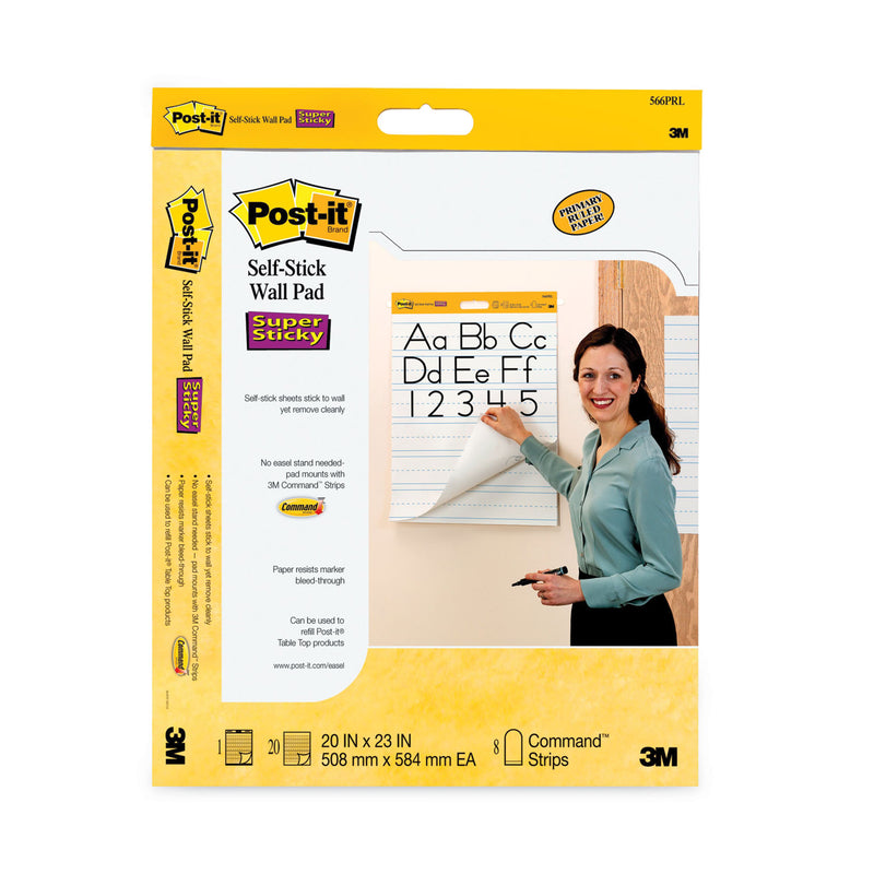 Post-it Self-Stick Wall Pad, Manuscript Format (Primary 3" Rule), 20 x 23, White, 20 Sheets, 2/Pack