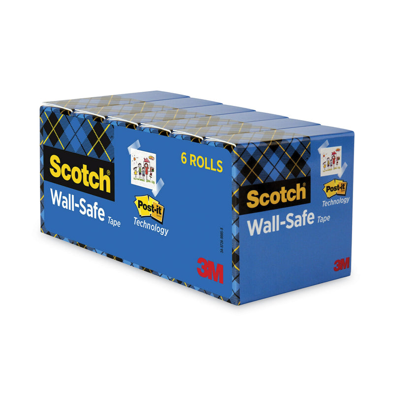 Scotch Wall-Safe Tape, 1" Core, 0.75" x 66.66 ft, Clear, 6/Pack