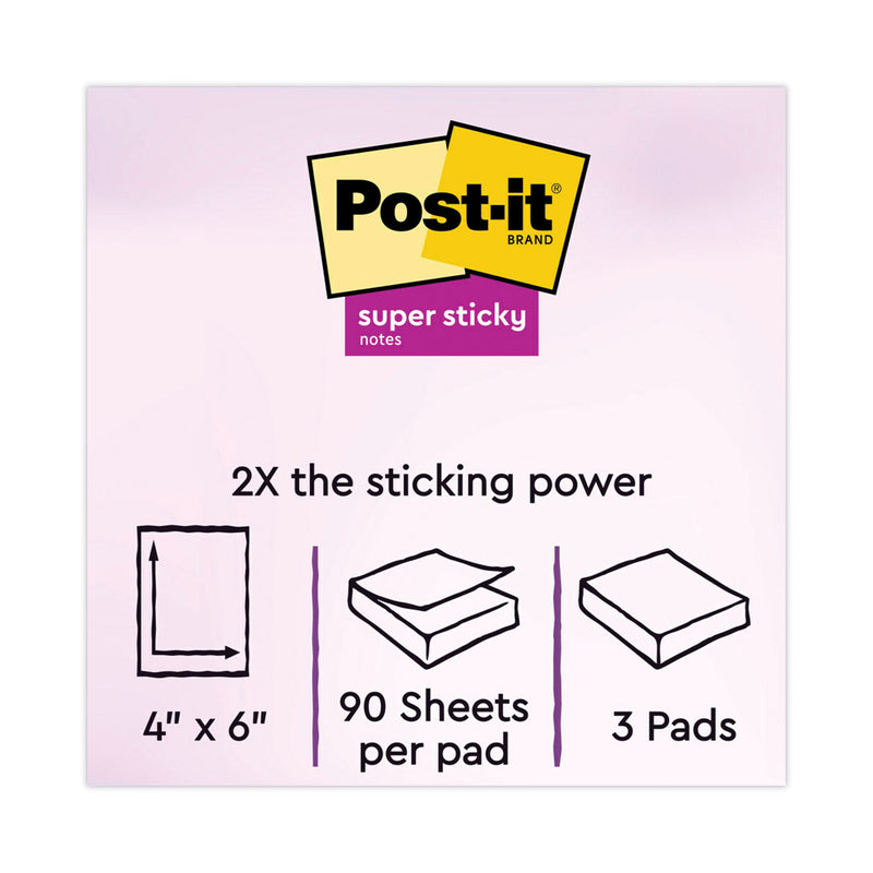 Post-it Pads in Supernova Neon Collection Colors, Note Ruled, 4" x 6", 90 Sheets/Pad, 3 Pads/Pack