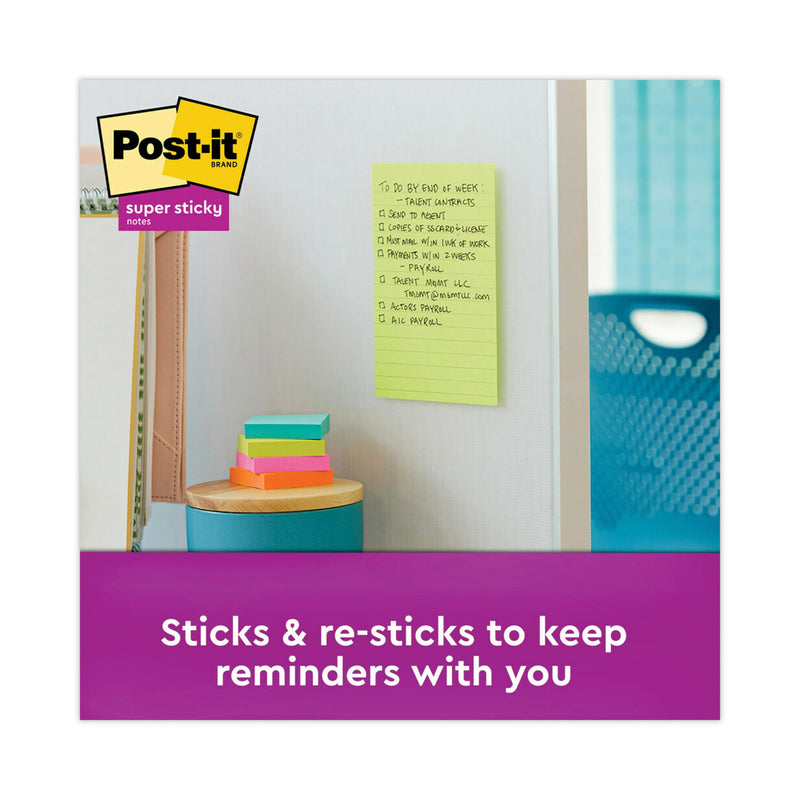 Post-it Pads in Supernova Neon Collection Colors, Note Ruled, 4" x 6", 90 Sheets/Pad, 3 Pads/Pack