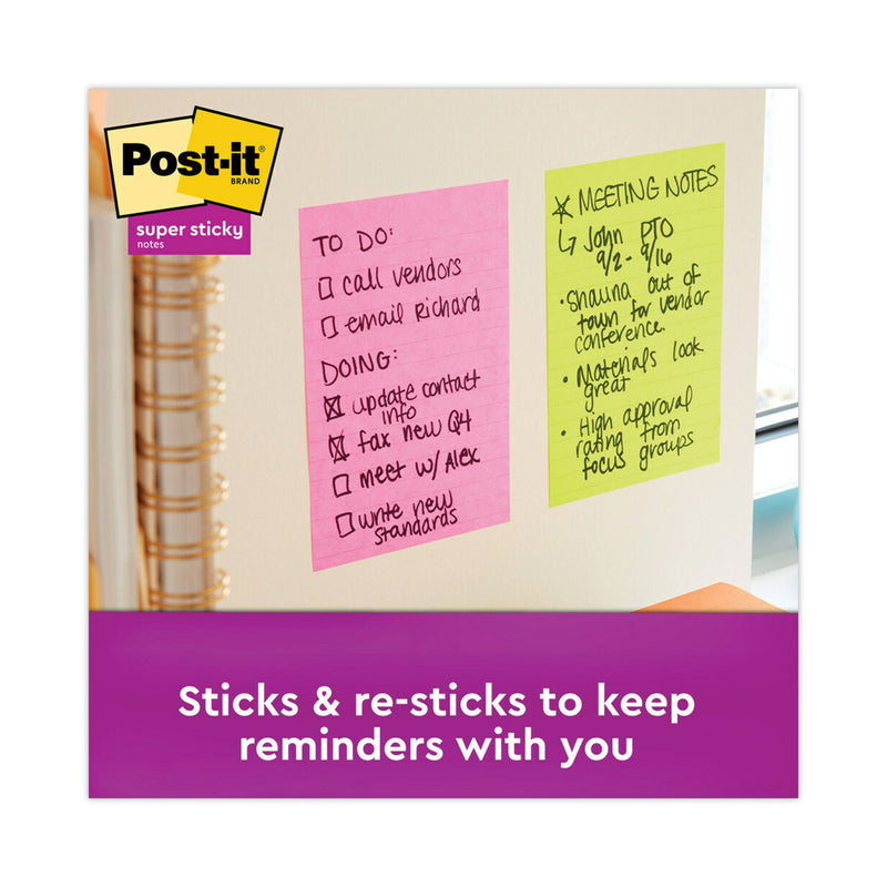 Post-it Pads in Supernova Neon Collection Colors, Note Ruled, 4" x 6", 90 Sheets/Pad, 3 Pads/Pack