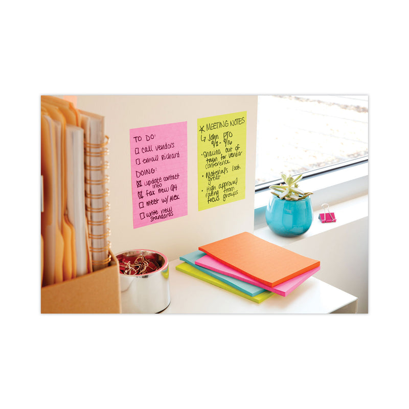 Post-it Pads in Supernova Neon Collection Colors, Note Ruled, 4" x 6", 90 Sheets/Pad, 3 Pads/Pack