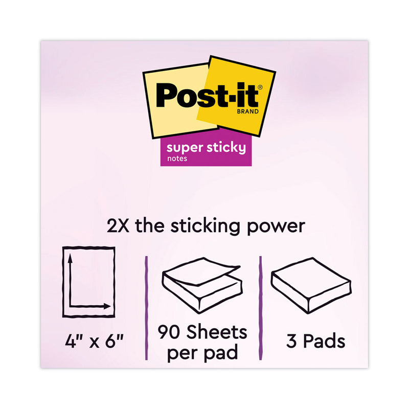 Post-it Pads in Energy Boost Collection Colors, Note Ruled, 4" x 6", 90 Sheets/Pad, 3 Pads/Pack