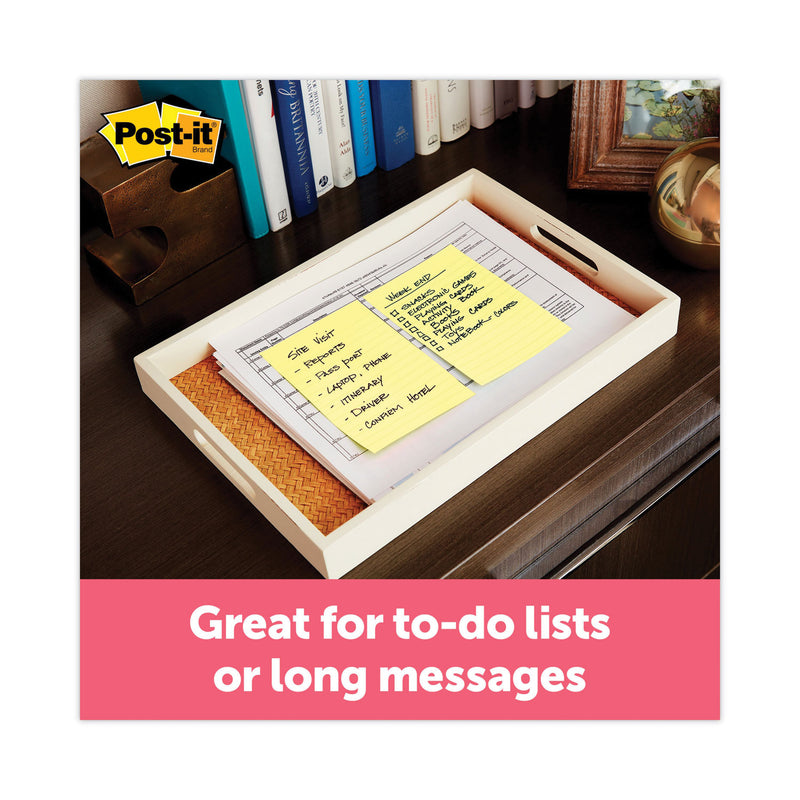 Post-it Original Pads in Canary Yellow, Note Ruled, 4" x 6", 100 Sheets/Pad, 5 Pads/Pack
