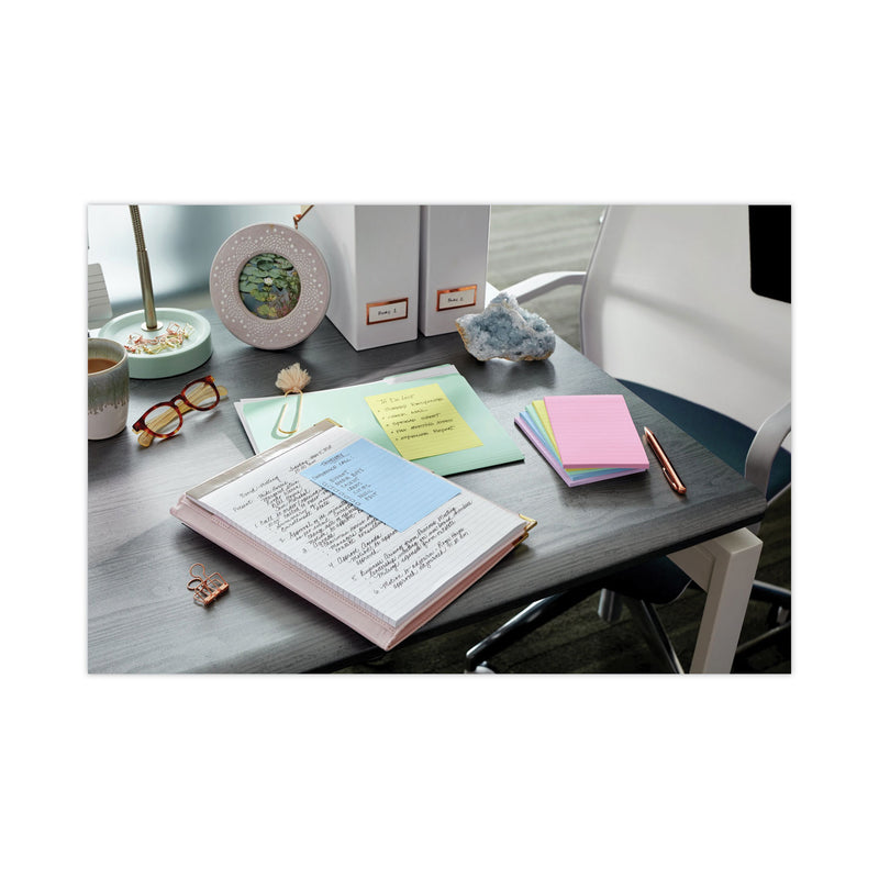 Post-it Original Pads in Beachside Cafe Collection Colors, Note Ruled, 4" x 6", 100 Sheets/Pad, 5 Pads/Pack
