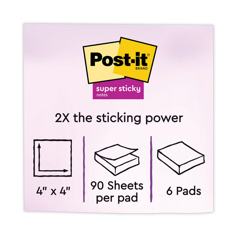 Post-it Pads in Supernova Neon Collection Colors, Note Ruled, 4" x 4", 90 Sheets/Pad, 6 Pads/Pack