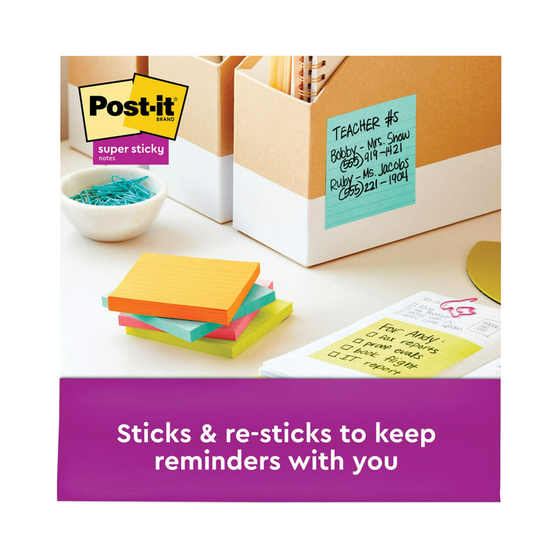 Post-it Pads in Supernova Neon Collection Colors, Note Ruled, 4" x 4", 90 Sheets/Pad, 6 Pads/Pack
