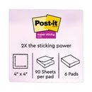 Post-it Recycled Notes in Wanderlust Pastels Collection Colors, Note Ruled, 4" x 4", 90 Sheets/Pad, 6 Pads/Pack