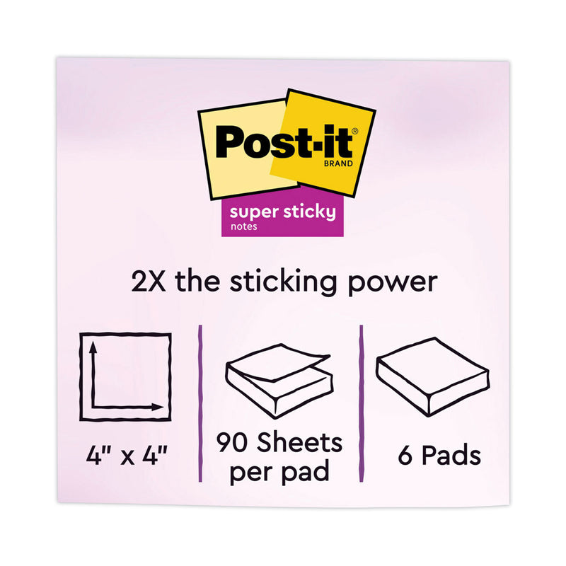 Post-it Recycled Notes in Wanderlust Pastels Collection Colors, Note Ruled, 4" x 4", 90 Sheets/Pad, 6 Pads/Pack