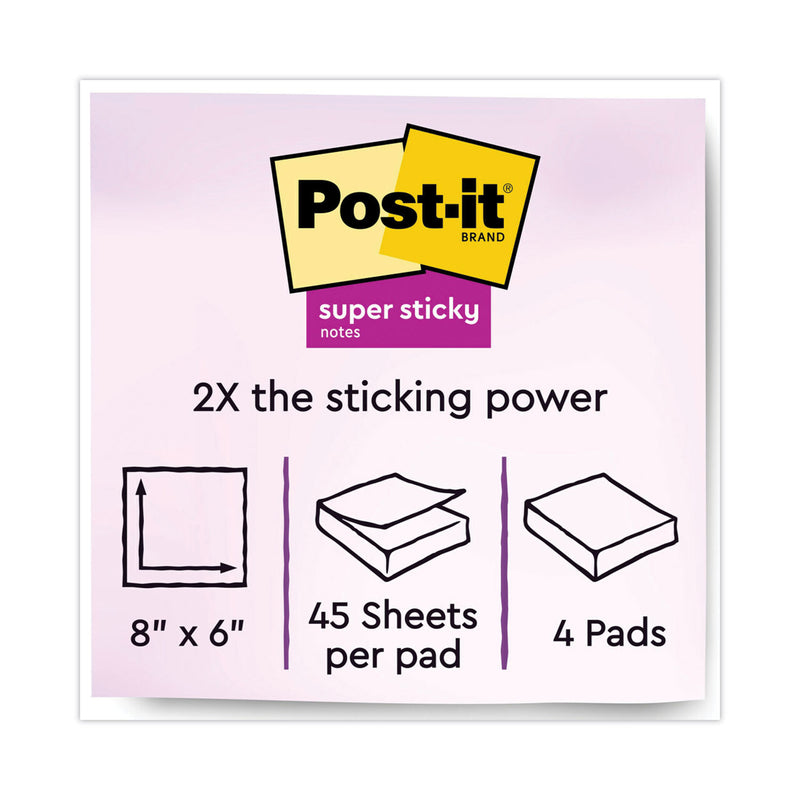Post-it Meeting Notes in Energy Boost Collection Colors, 8" x 6", 45 Sheets/Pad, 4 Pads/Pack