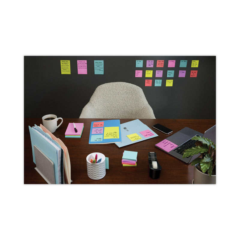 Post-it Pads in Supernova Neon Collection Colors, 3" x 3", 90 Sheets/Pad, 12 Pads/Pack