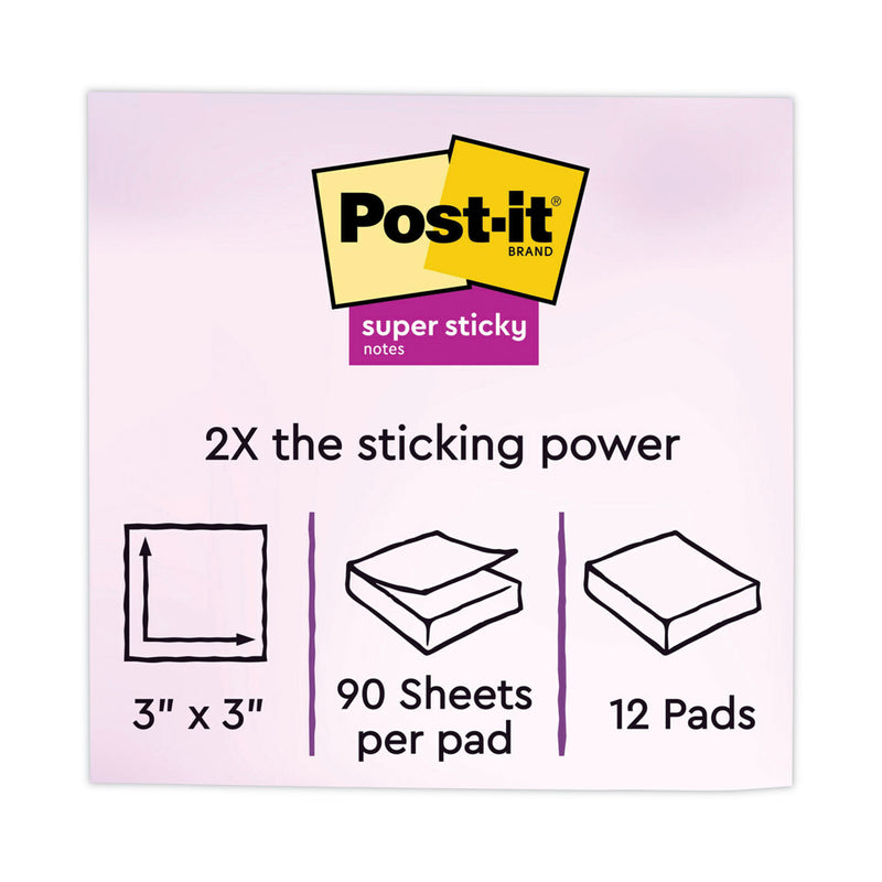 Post-it Recycled Notes in Wanderlust Pastels Collection Colors, 3" x 3", 90 Sheets/Pad, 12 Pads/Pack