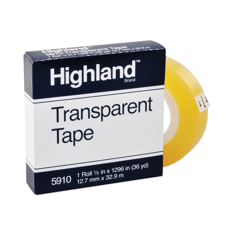Highland Transparent Tape, 1" Core, 0.5" x 36 yds, Clear