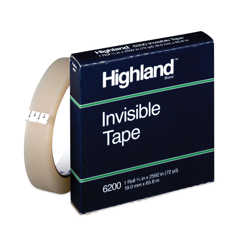 Highland Invisible Permanent Mending Tape, 3" Core, 0.75" x 72 yds, Clear