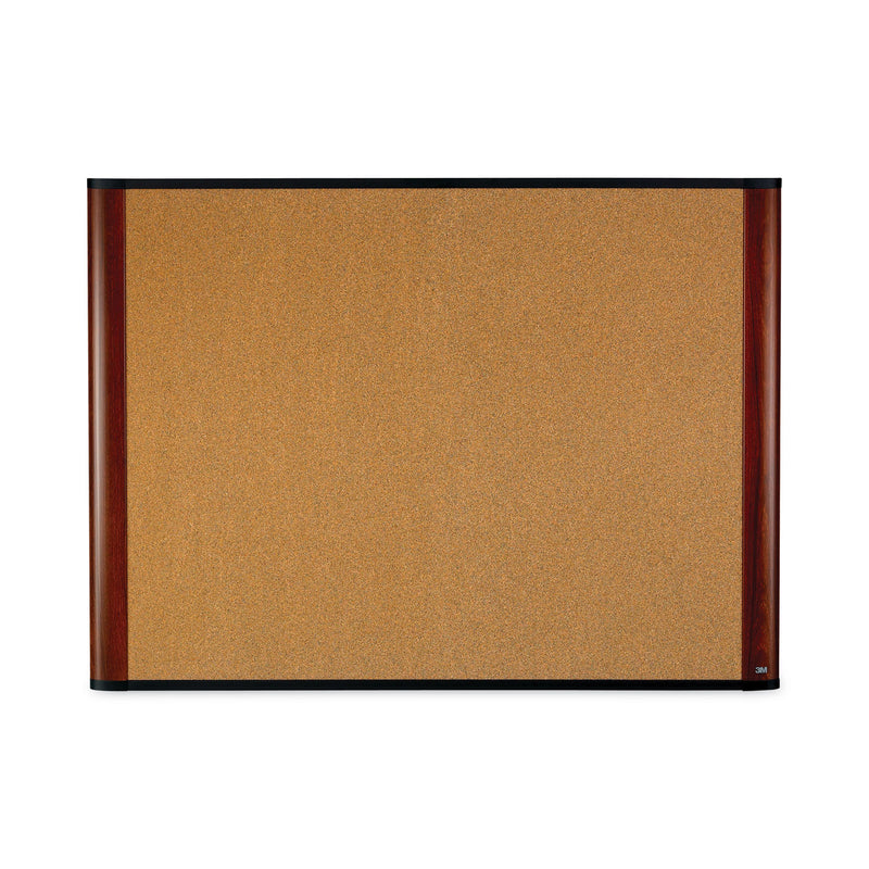 3M Cork Bulletin Board, 72 x 48, Aluminum Frame w/Mahogany Wood Grained Finish