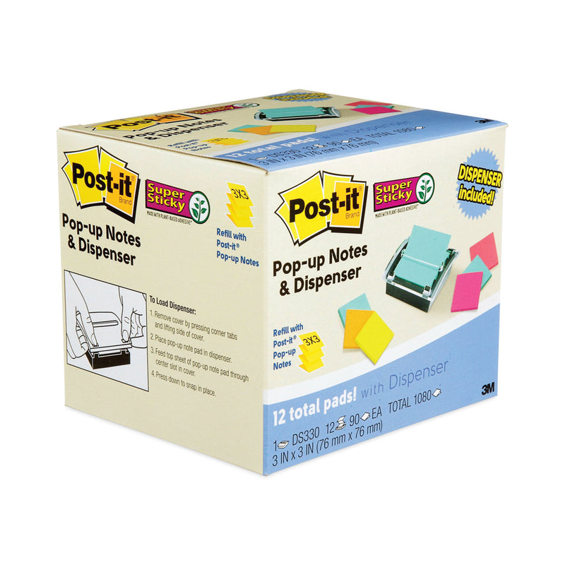 Post-it Pop-up Dispenser Value Pack, For 3 x 3 Pads, Black/Clear, Includes (12) Marrakesh Rio de Janeiro Super Sticky Pop-up Pad
