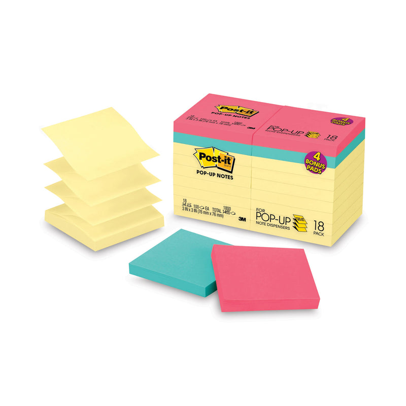 Post-it Original Pop-up Notes Value Pack, 3 x 3, (14) Canary Yellow, (4) Poptimistic Collection Colors, 100 Sheets/Pad, 18 Pads/Pack