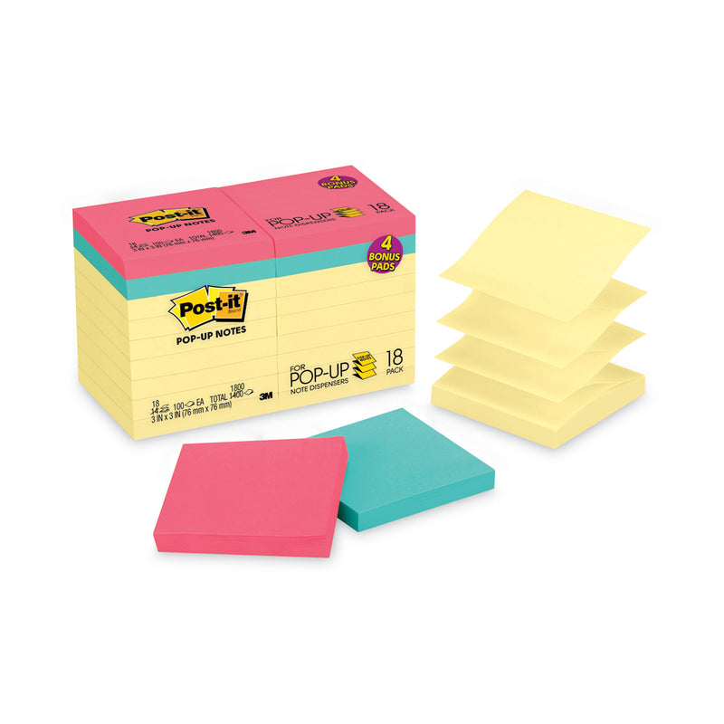 Post-it Original Pop-up Notes Value Pack, 3 x 3, (14) Canary Yellow, (4) Poptimistic Collection Colors, 100 Sheets/Pad, 18 Pads/Pack