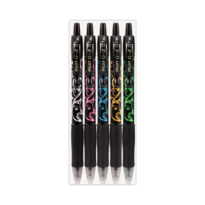 Pilot G2 Fashion Premium Gel Pen, Retractable, Fine 0.7 mm, Black Ink, Assorted Barrel Colors, 5/Pack