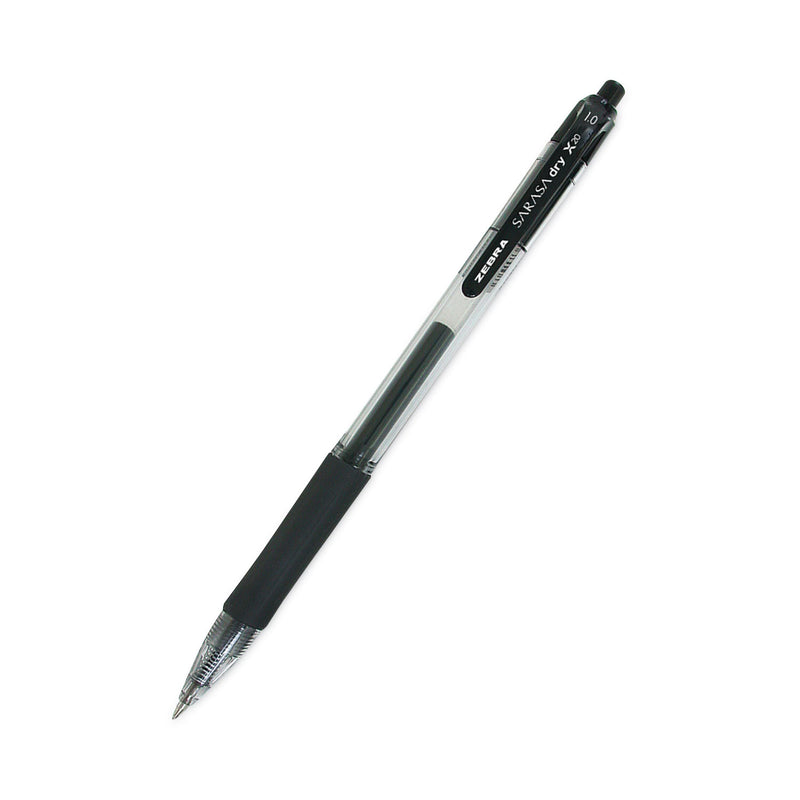 Zebra Sarasa Dry Gel X20 Gel Pen, Retractable, Bold 1 mm, Black Ink, Smoke Barrel, 12/Pack
