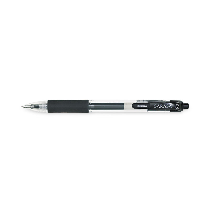 Zebra Sarasa Dry Gel X20 Gel Pen, Retractable, Fine 0.5 mm, Black Ink, Smoke Barrel, 12/Pack