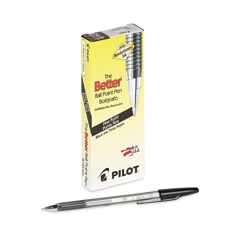 Pilot Better Ballpoint Pen, Stick, Fine 0.7 mm, Black Ink, Smoke Barrel, Dozen