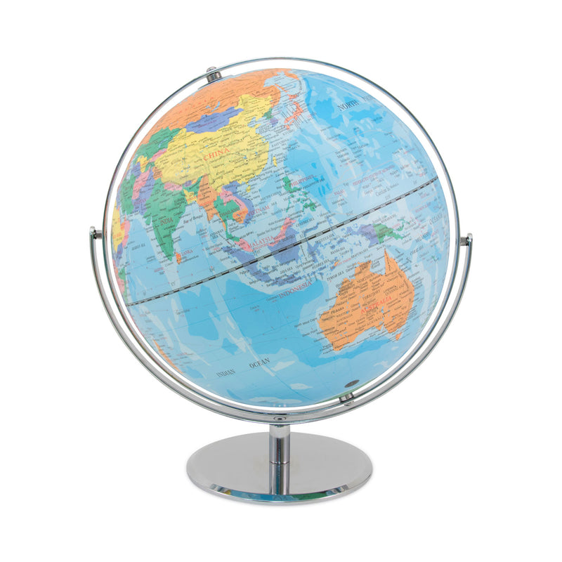 Advantus 12-Inch Globe with Blue Oceans, Silver-Toned Metal Desktop Base, Full-Meridian