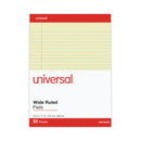 Universal Perforated Ruled Writing Pads, Wide/Legal Rule, Red Headband, 50 Canary-Yellow 8.5 x 11.75 Sheets, Dozen