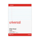 Universal Perforated Ruled Writing Pads, Wide/Legal Rule, Red Headband, 50 White 8.5 x 11.75 Sheets, Dozen