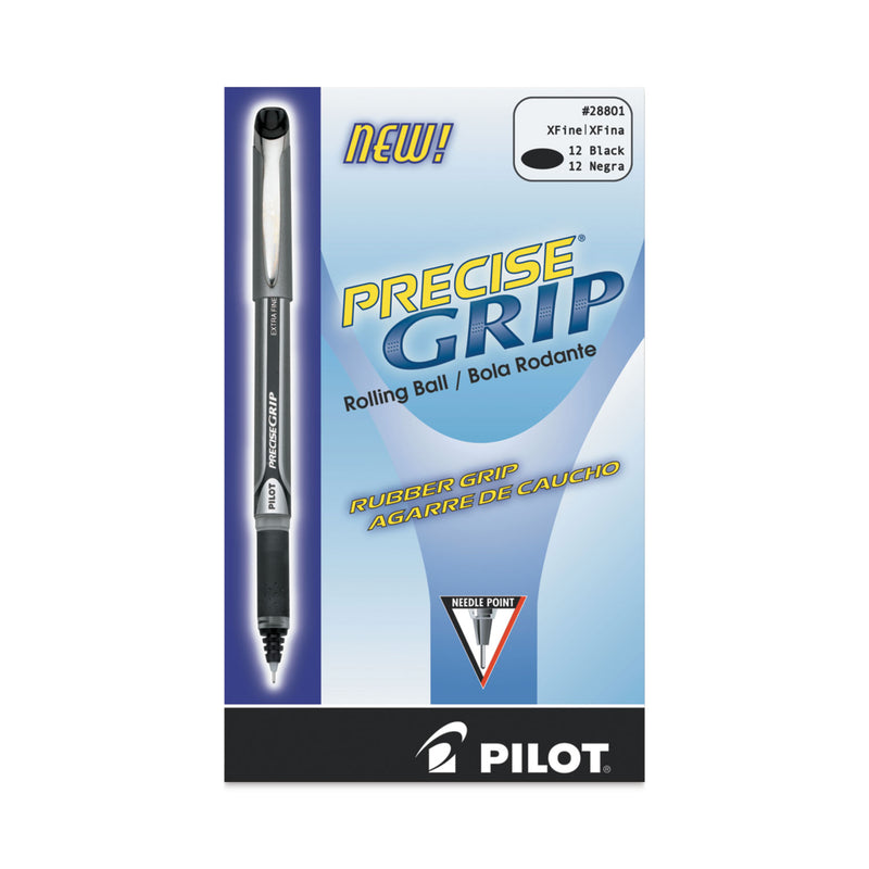 Pilot Precise Grip Roller Ball Pen, Stick, Extra-Fine 0.5 mm, Black Ink, Black Barrel
