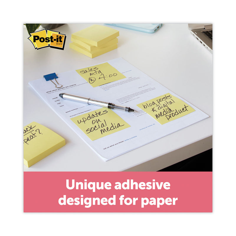 Post-it Original Recycled Note Pads, 3" x 3", Canary Yellow, 100 Sheets/Pad, 12 Pads/Pack