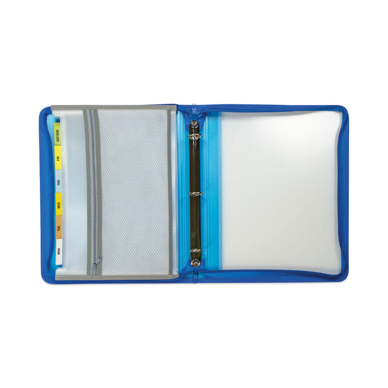 C-Line Zippered Binder with Expanding File, 2" Expansion, 7 Sections, Zipper Closure, 1/6-Cut Tabs, Letter Size, Bright Blue