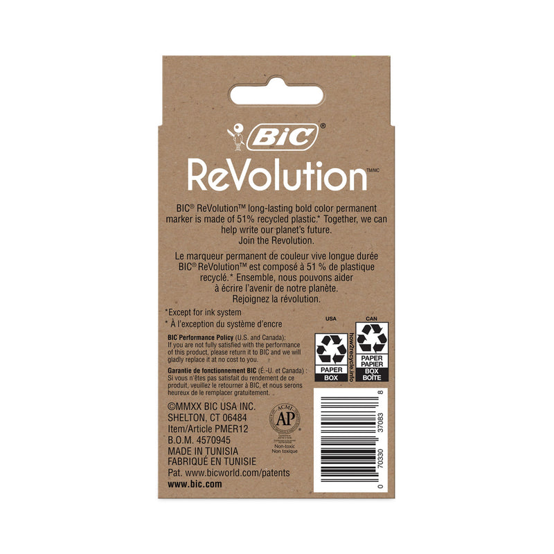 BIC ReVolution Permanent Markers, Fine Bullet Tip, Assorted Colors, Dozen