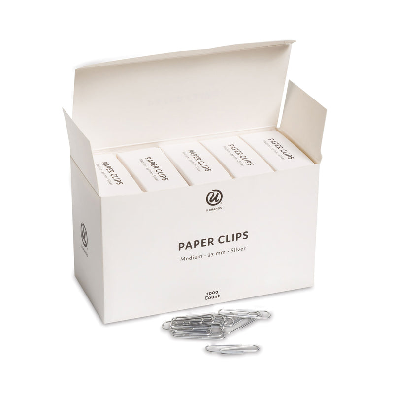 U Brands Paper Clips, Medium, Vinyl-Coated, Silver, 200 Clips/Box, 5 Boxes/Pack